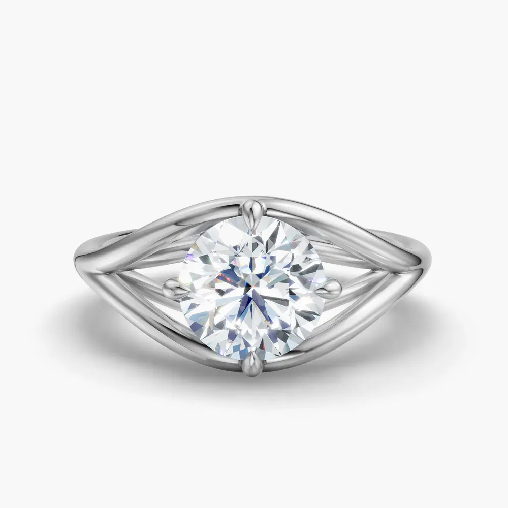 Certified 1 carat Lab Grown Diamond Round Cut Solitaire, Split Shank, Modern Engagement Ring in 14K White Gold-Kira