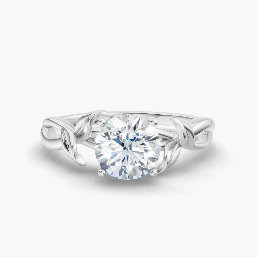 Certified 1 carat Lab Grown Diamond Round Cut Solitaire, Vintage, Split Shank Engagement Ring in 14K White Gold-Mirel