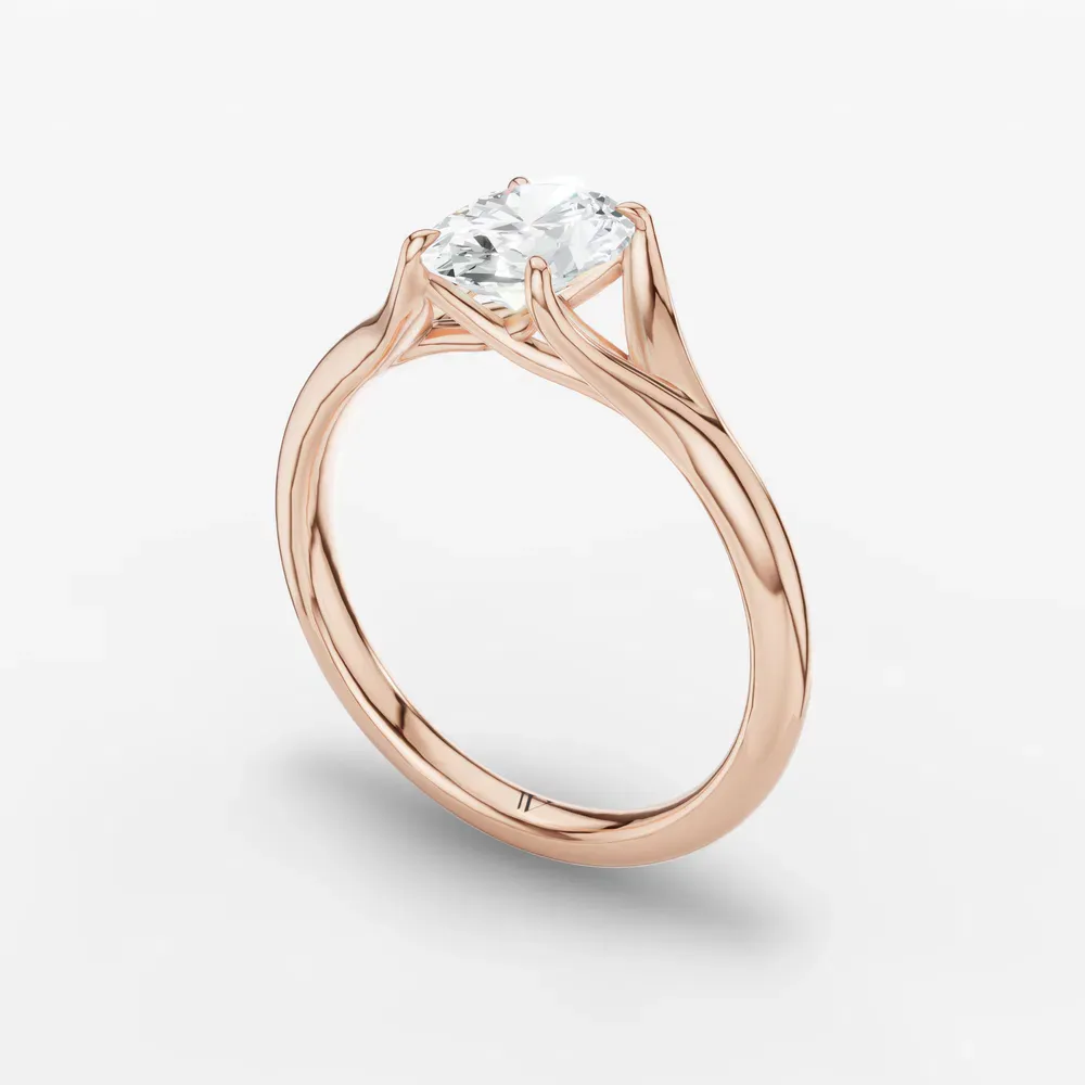 Certified 1 carat Lab Grown Diamond Oval Cut Solitaire, Split Shank, Simple Engagement Ring in 14K Rose Gold-Zayfi