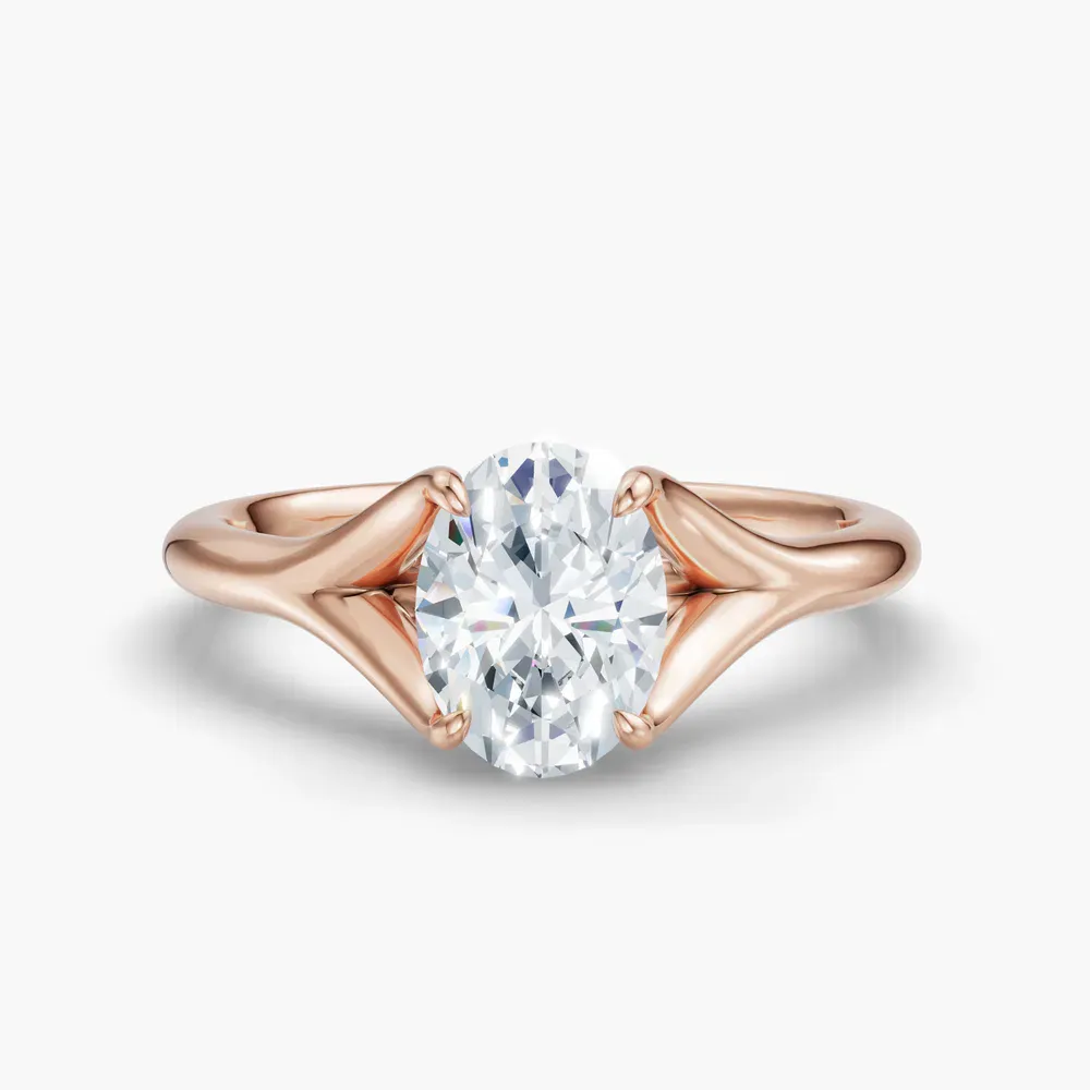 Certified 1 carat Lab Grown Diamond Oval Cut Solitaire, Split Shank, Simple Engagement Ring in 14K Rose Gold-Zayfi