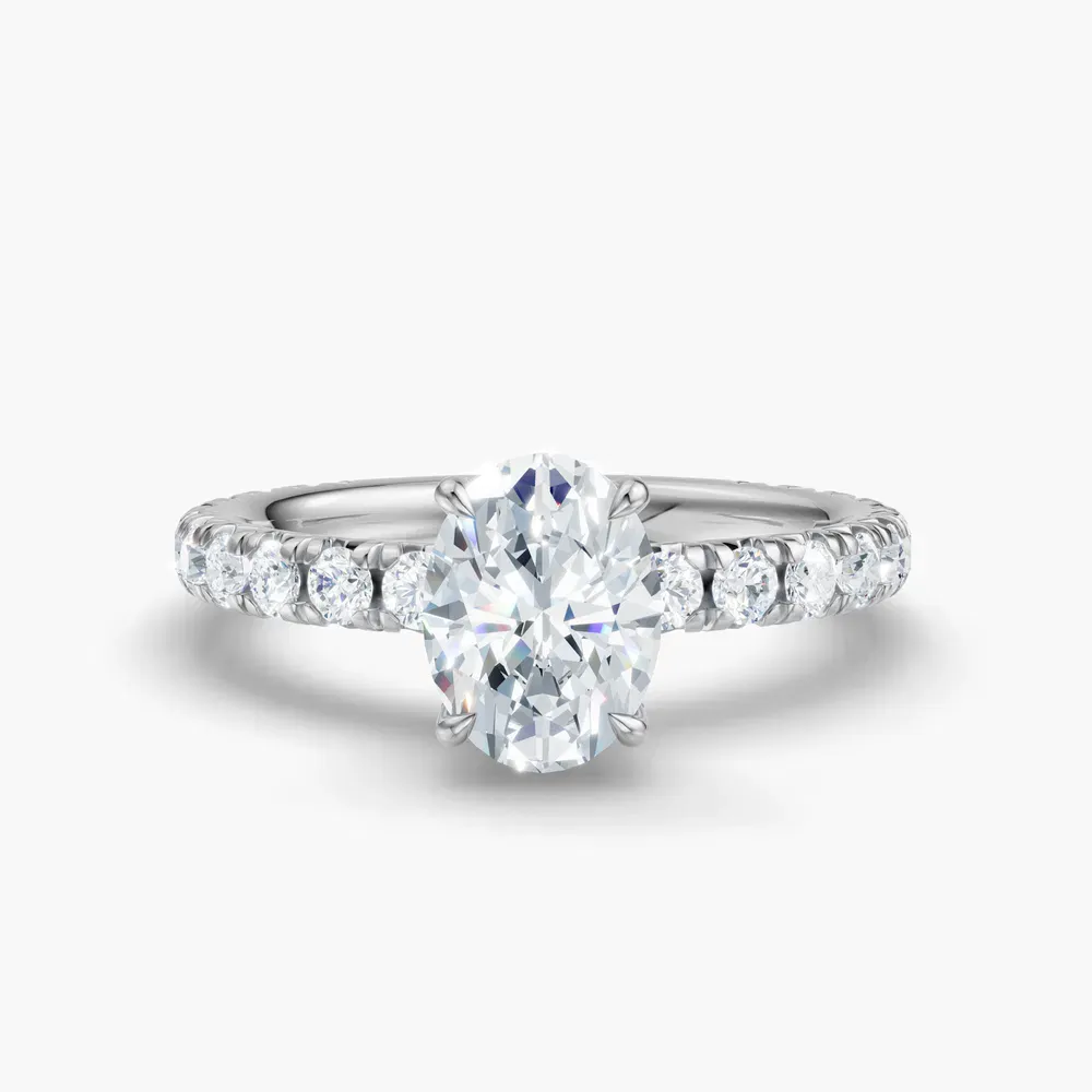 Certified 1 carat Lab Grown Diamond Oval Cut Pavé, Hidden Halo, Low profile Engagement Ring in 14K White Gold-Cyrra