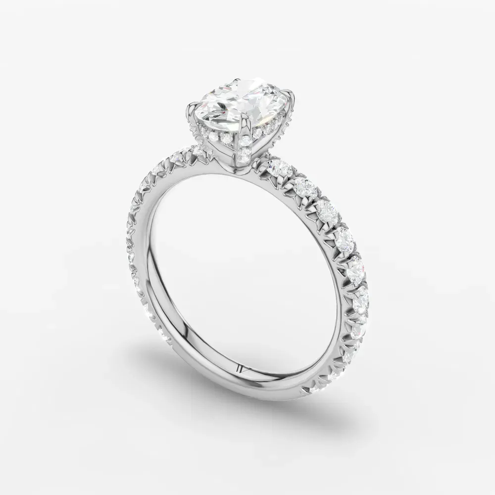 Certified 1 carat Lab Grown Diamond Oval Cut Pavé, Hidden Halo, Low profile Engagement Ring in 14K White Gold-Cyrra