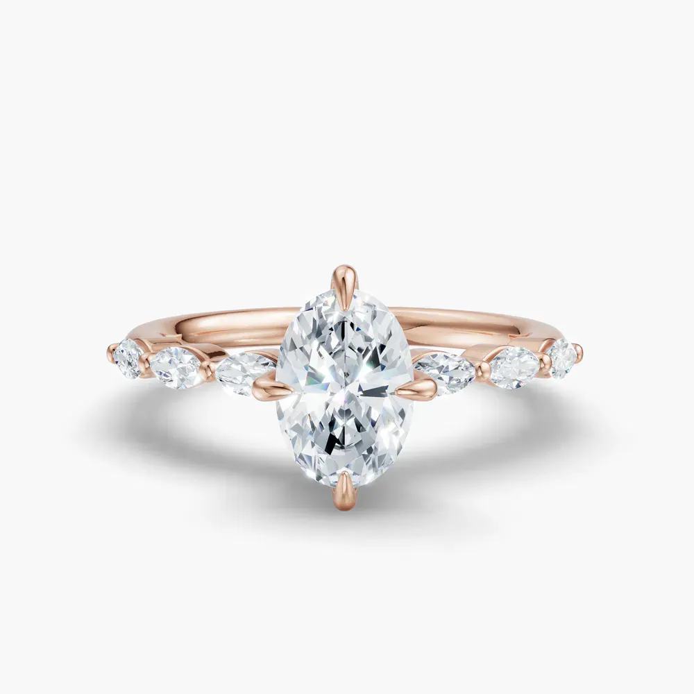 Certified 1 carat Lab Grown Diamond Oval Cut Side Stone Engagement Ring in 14K Rose Gold-Garo