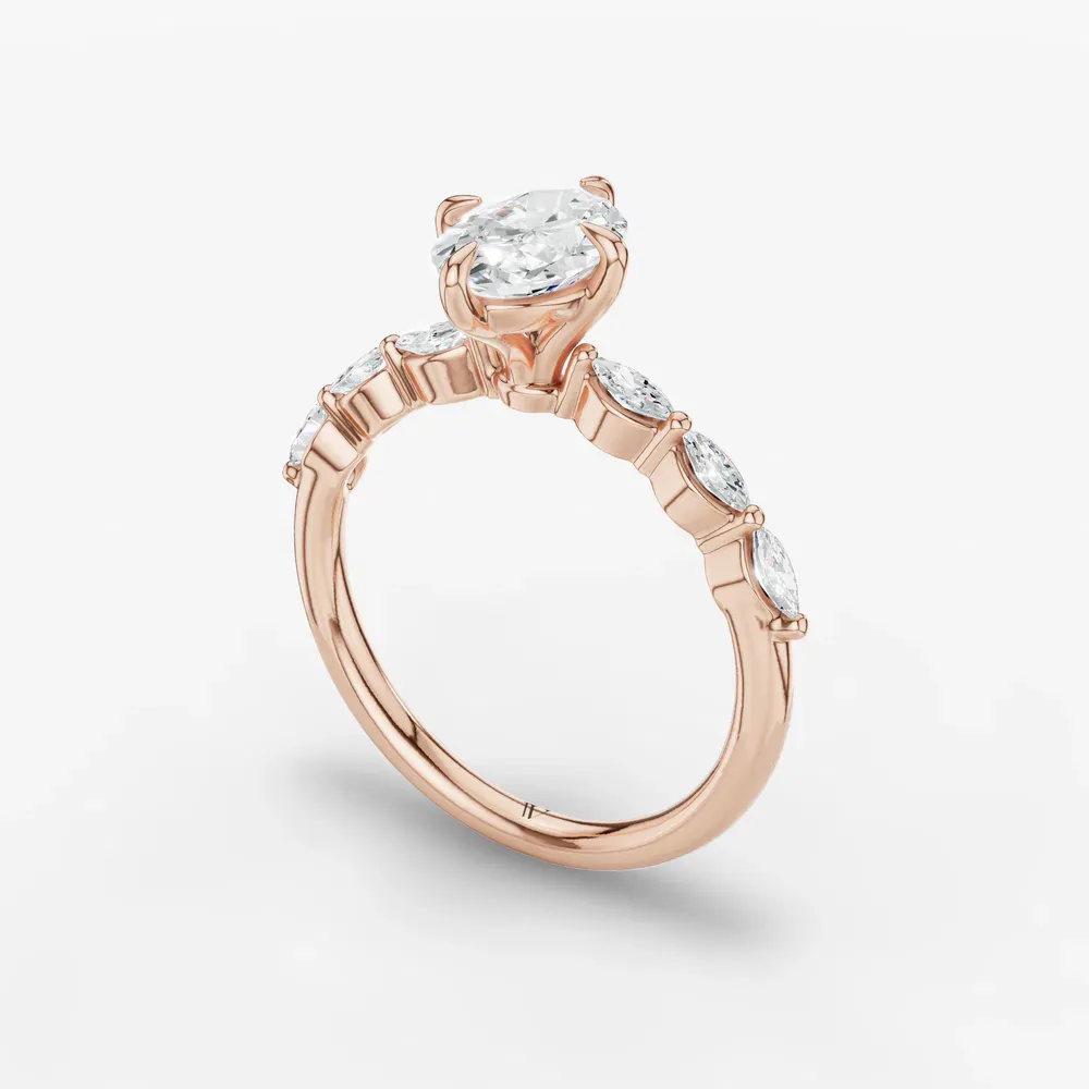 Certified 1 carat Lab Grown Diamond Oval Cut Side Stone Engagement Ring in 14K Rose Gold-Garo