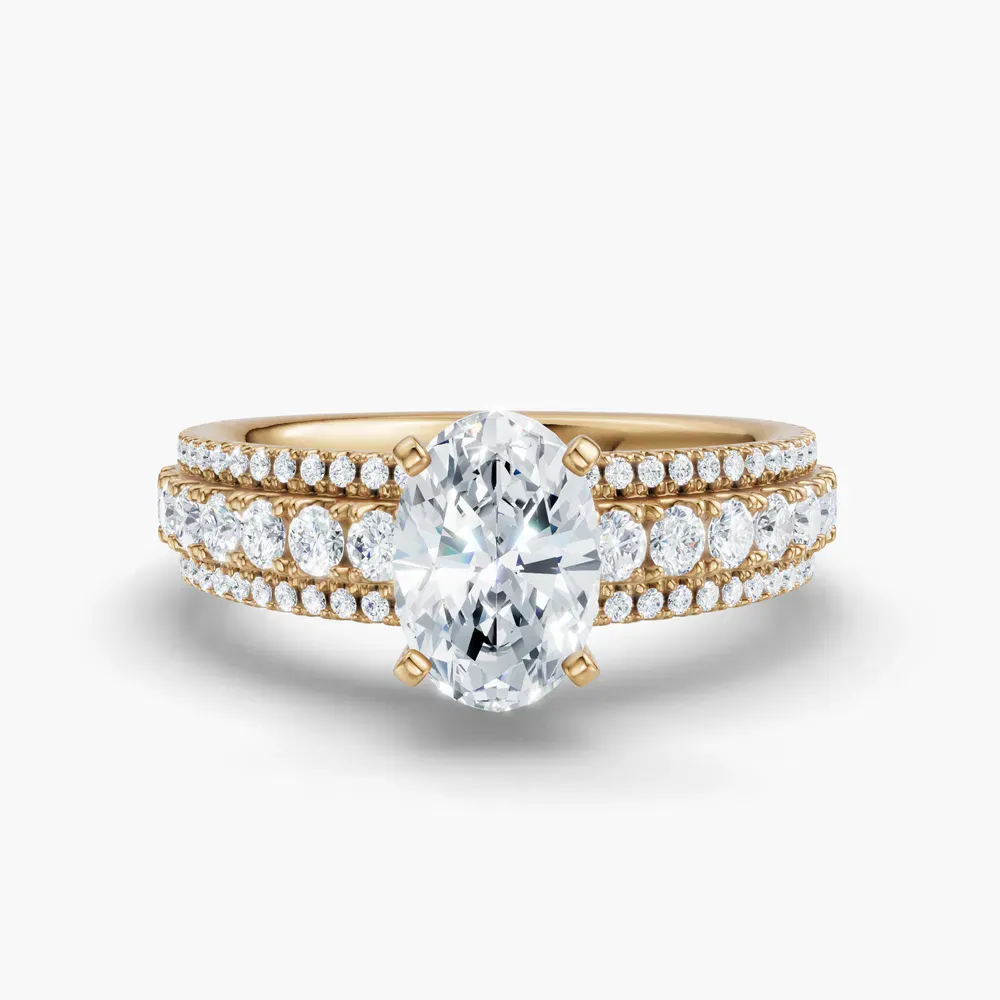 Certified 1 carat Lab Grown Diamond Oval Cut Pavé Engagement Ring in 14K Yellow Gold-Riven
