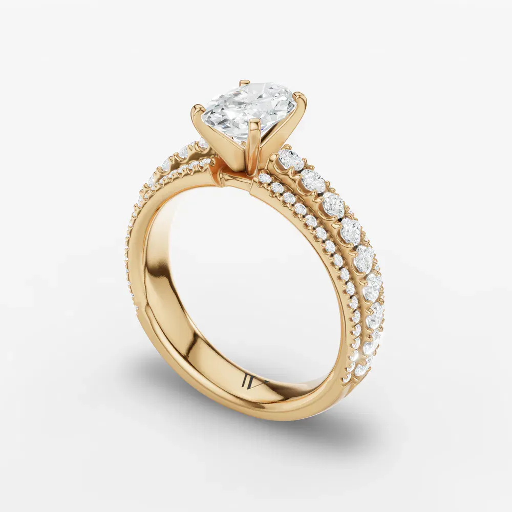 Certified 1 carat Lab Grown Diamond Oval Cut Pavé Engagement Ring in 14K Yellow Gold-Riven