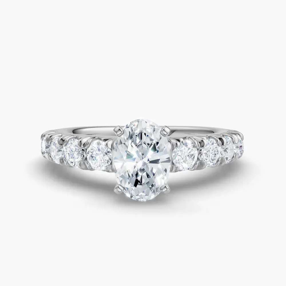 Certified 1 carat Lab Grown Diamond Oval Cut Pavé, Classic, Simple Engagement Ring in 14K White Gold-Zionb