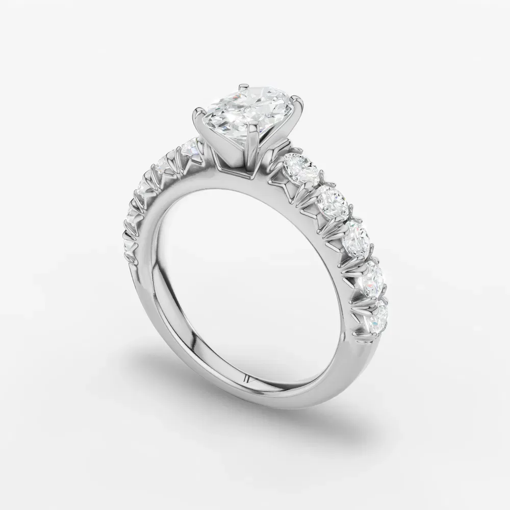 Certified 1 carat Lab Grown Diamond Oval Cut Pavé, Classic, Simple Engagement Ring in 14K White Gold-Zionb
