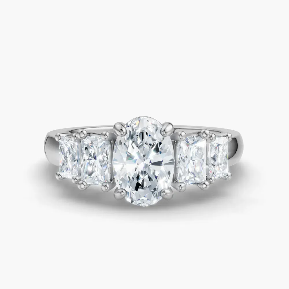 Certified 1 carat Lab Grown Diamond Oval Cut Five Stone, Side Stone Engagement Ring in 14K White Gold-Velaris