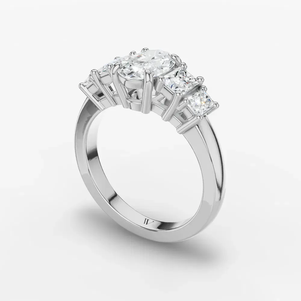 Certified 1 carat Lab Grown Diamond Oval Cut Five Stone, Side Stone Engagement Ring in 14K White Gold-Velaris