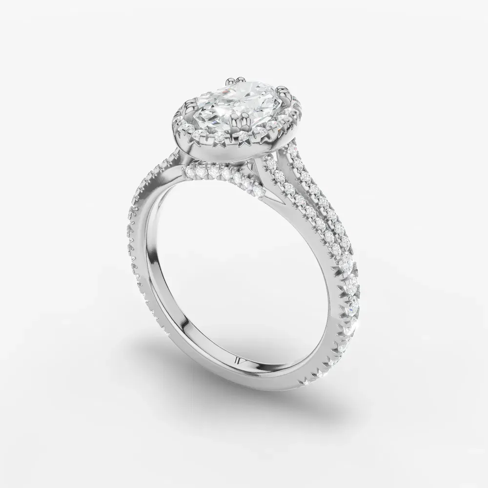Certified 1 carat Lab Grown Diamond Oval Cut Pavé, Halo, Cathedral Engagement Ring in 14K White Gold-Gexis