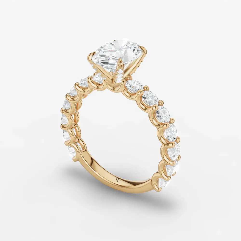 Certified 1 carat Lab Grown Diamond Oval Cut Hidden Halo, Side Stone Engagement Ring in 14K Yellow Gold-Miro