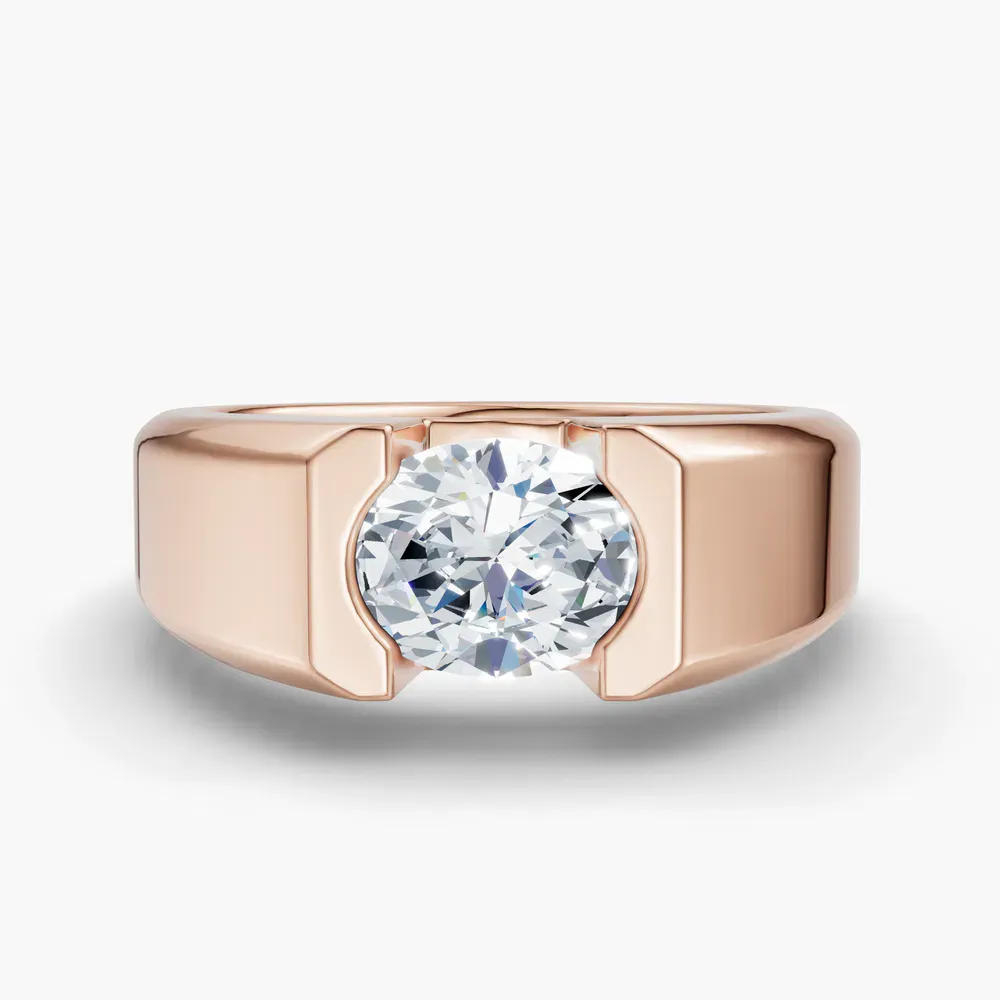 Certified 1 carat Lab Grown Diamond Oval Cut Men's Engagement Ring in 14K Rose Gold-Raven