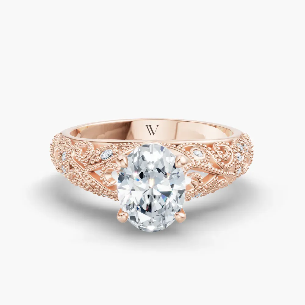 Certified 1 carat Lab Grown Diamond Oval Cut Vintage, Milgrain, Filigree Engagement Ring in 14K Rose Gold-Jaxen