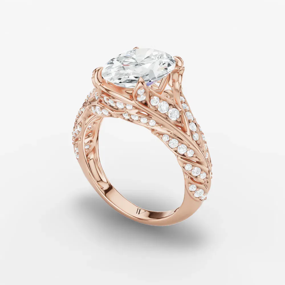Certified 2 carat Lab Grown Diamond Oval Cut Nature inspired, Pavé Engagement Ring in 14K Rose Gold-Rift