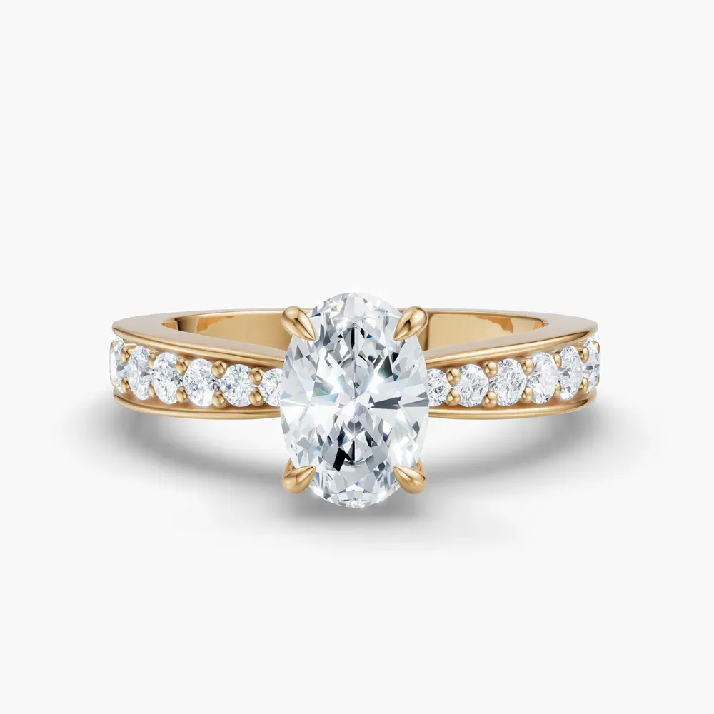 Certified 1 carat Lab Grown Diamond Oval Cut Pavé, Channel Set, Classic Engagement Ring in 14K Yellow Gold-Kaelis