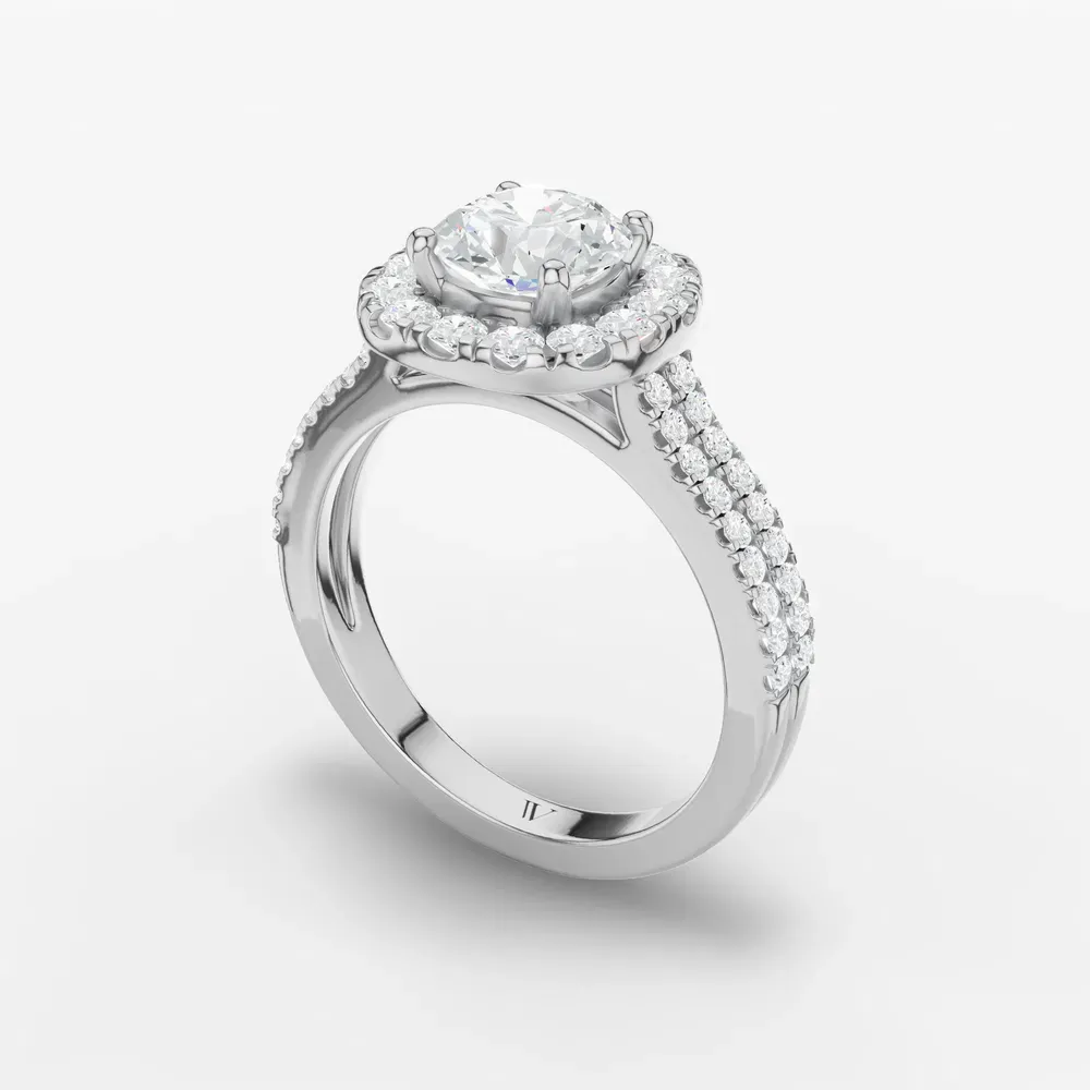 Certified 1 carat Lab Grown Diamond Round Cut Pavé, Halo, Cathedral Engagement Ring in 14K White Gold-Maelis