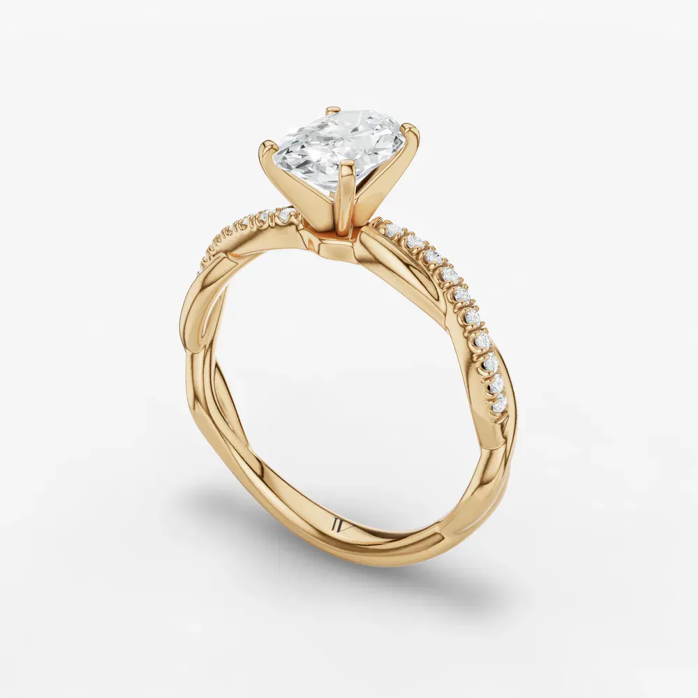 Certified 1 carat Lab Grown Diamond Oval Cut Pavé, Twist, Infinity Engagement Ring in 14K Yellow Gold-Obliq