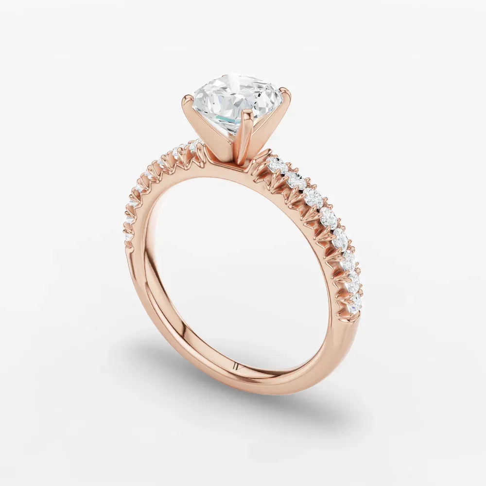Certified 1 carat Lab Grown Diamond Cushion Cut Pavé, Classic, Simple Engagement Ring in 14K Rose Gold-Nela