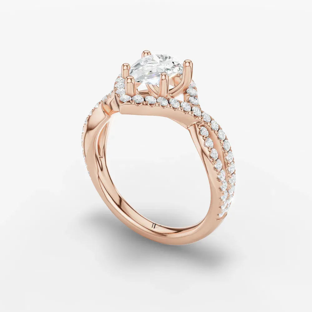 Certified 1 carat Lab Grown Diamond Pear Cut Unique, Pavé, Halo Engagement Ring in 14K Rose Gold-Stellune