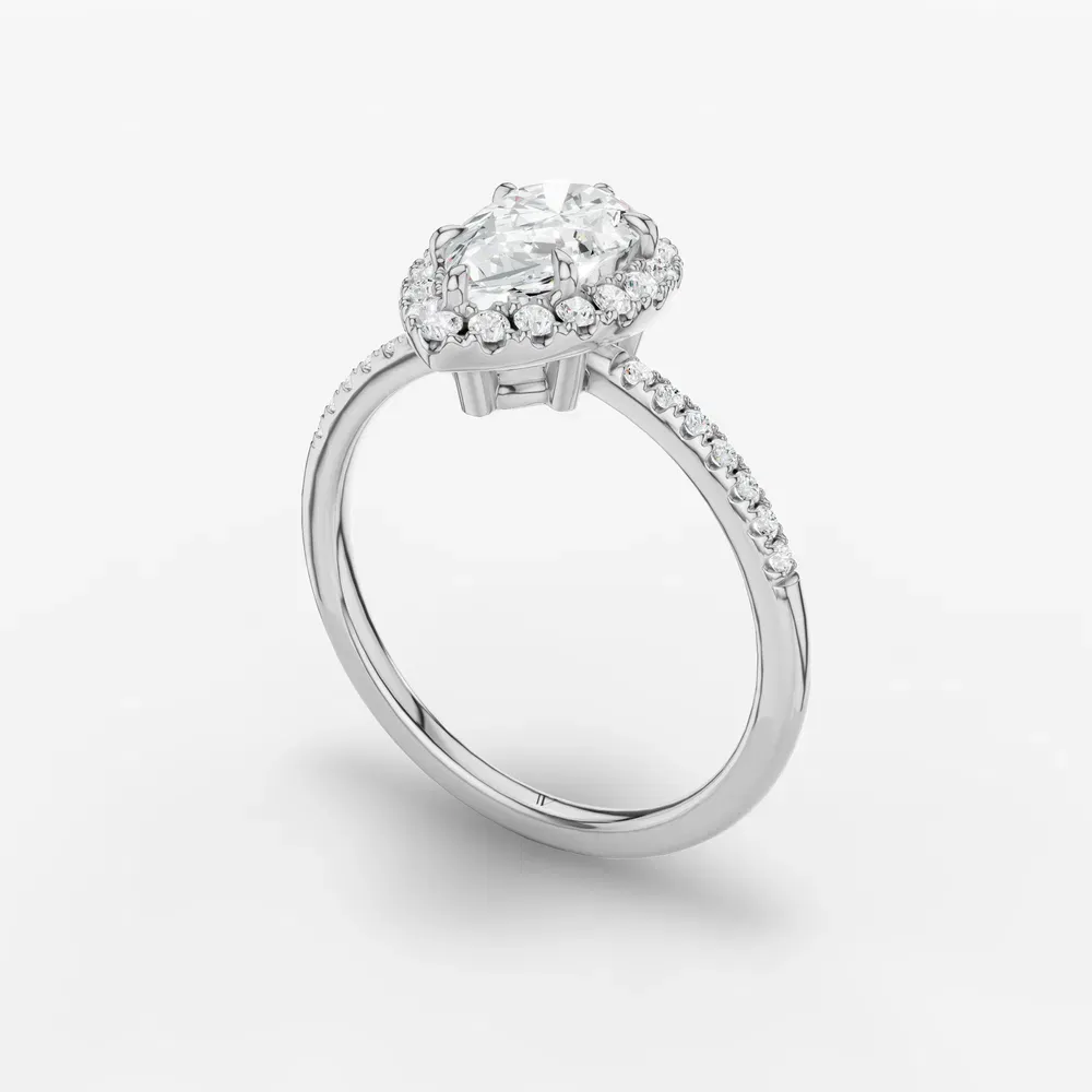 Certified 1 carat Lab Grown Diamond Pear Cut Halo, Pavé, Classic Engagement Ring in 14K White Gold-Elite Vaelumette