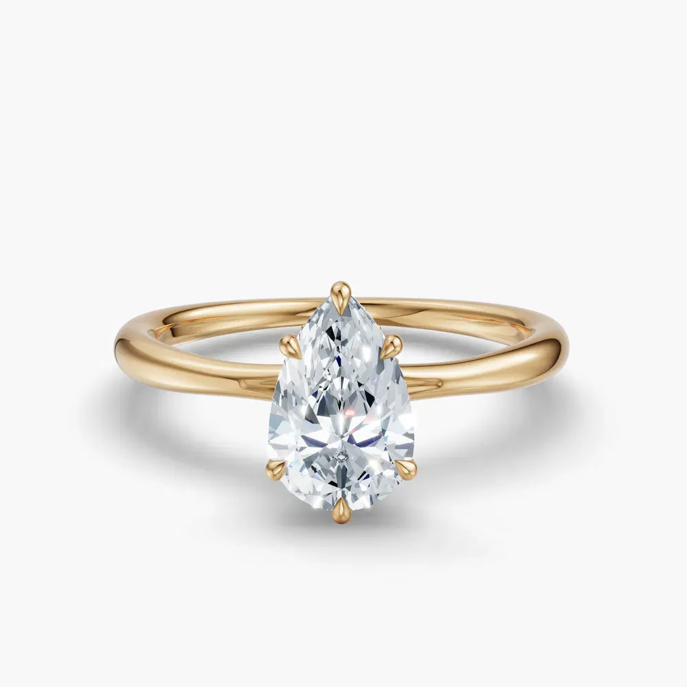 Certified 1 carat Lab Grown Diamond Pear Cut Hidden Halo, Solitaire, Low profile Engagement Ring in 14K Yellow Gold-Anomis