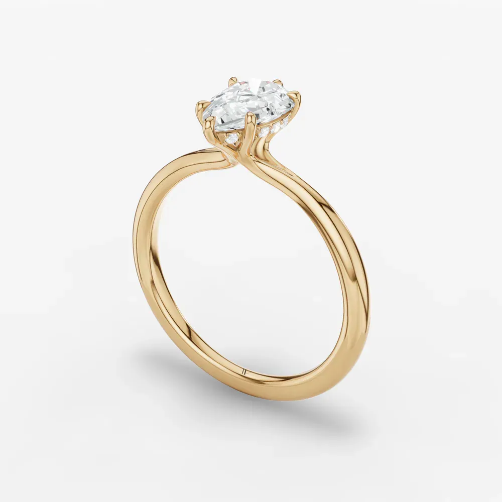 Certified 1 carat Lab Grown Diamond Pear Cut Hidden Halo, Solitaire, Low profile Engagement Ring in 14K Yellow Gold-Anomis