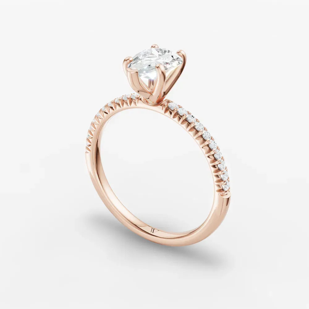 Certified 1 carat Lab Grown Diamond Pear Cut Pavé, Classic, Simple Engagement Ring in 14K Rose Gold-Glaciry
