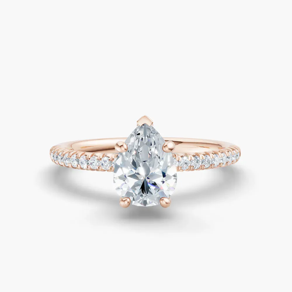 Certified 1 carat Lab Grown Diamond Pear Cut Pavé, Classic, Simple Engagement Ring in 14K Rose Gold-Glaciry