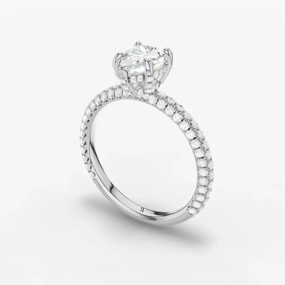 Certified 1 carat Lab Grown Diamond Pear Cut Pavé, Hidden Halo Engagement Ring in 14K White Gold-Palith