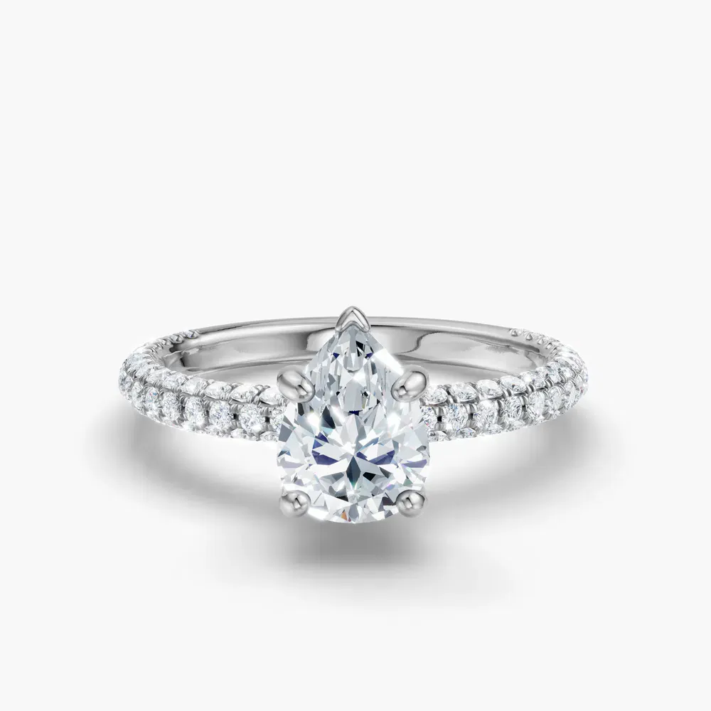 Certified 1 carat Lab Grown Diamond Pear Cut Pavé, Hidden Halo Engagement Ring in 14K White Gold-Palith