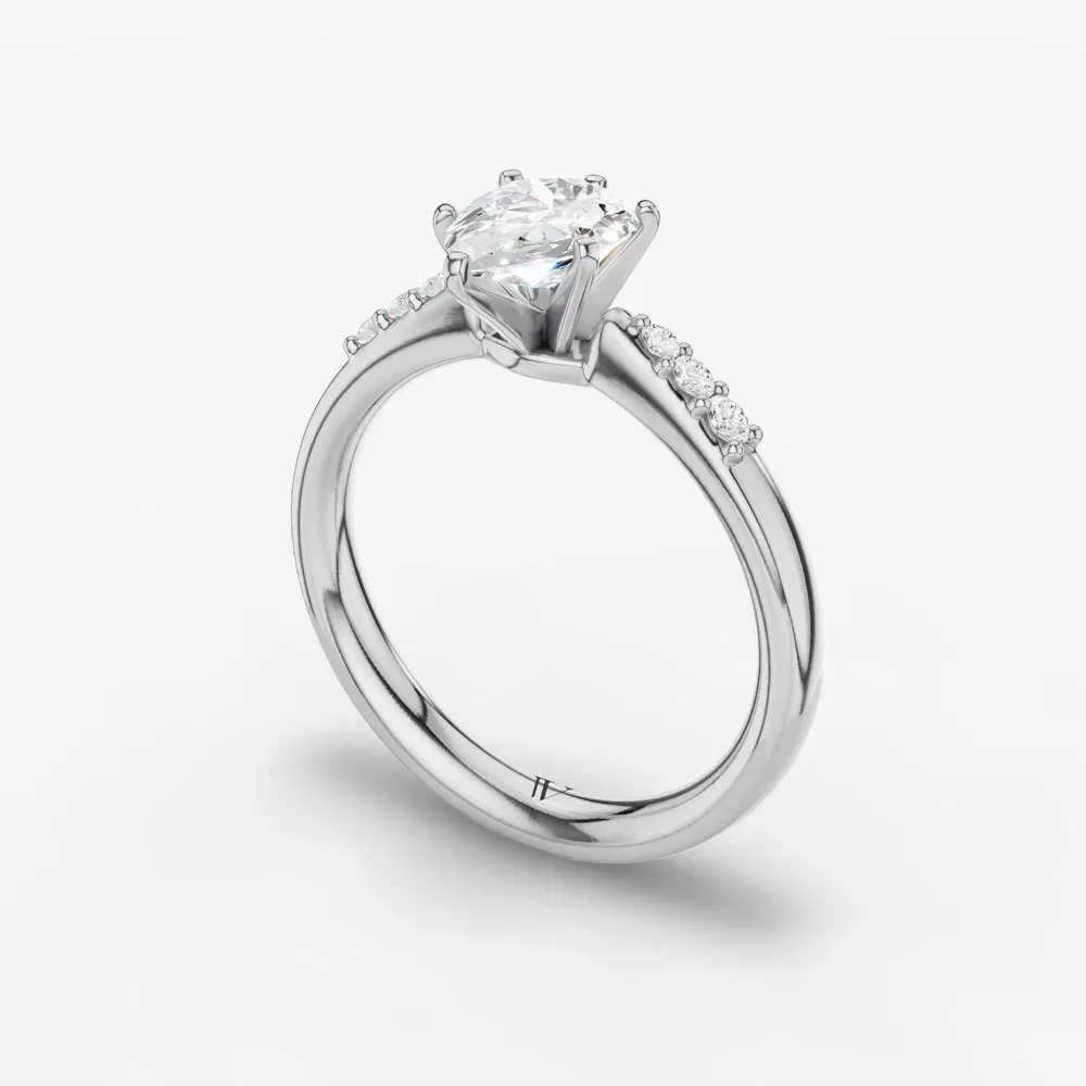 Certified 1 carat Lab Grown Diamond Pear Cut Side Stone Engagement Ring in 14K White Gold-Jubatu