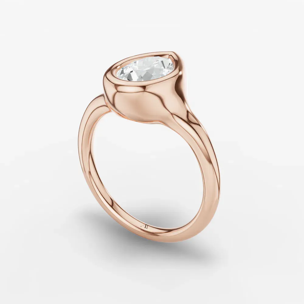 Certified 1 carat Lab Grown Diamond Pear Cut Solitaire, Bezel Engagement Ring in 14K Rose Gold-Zayn