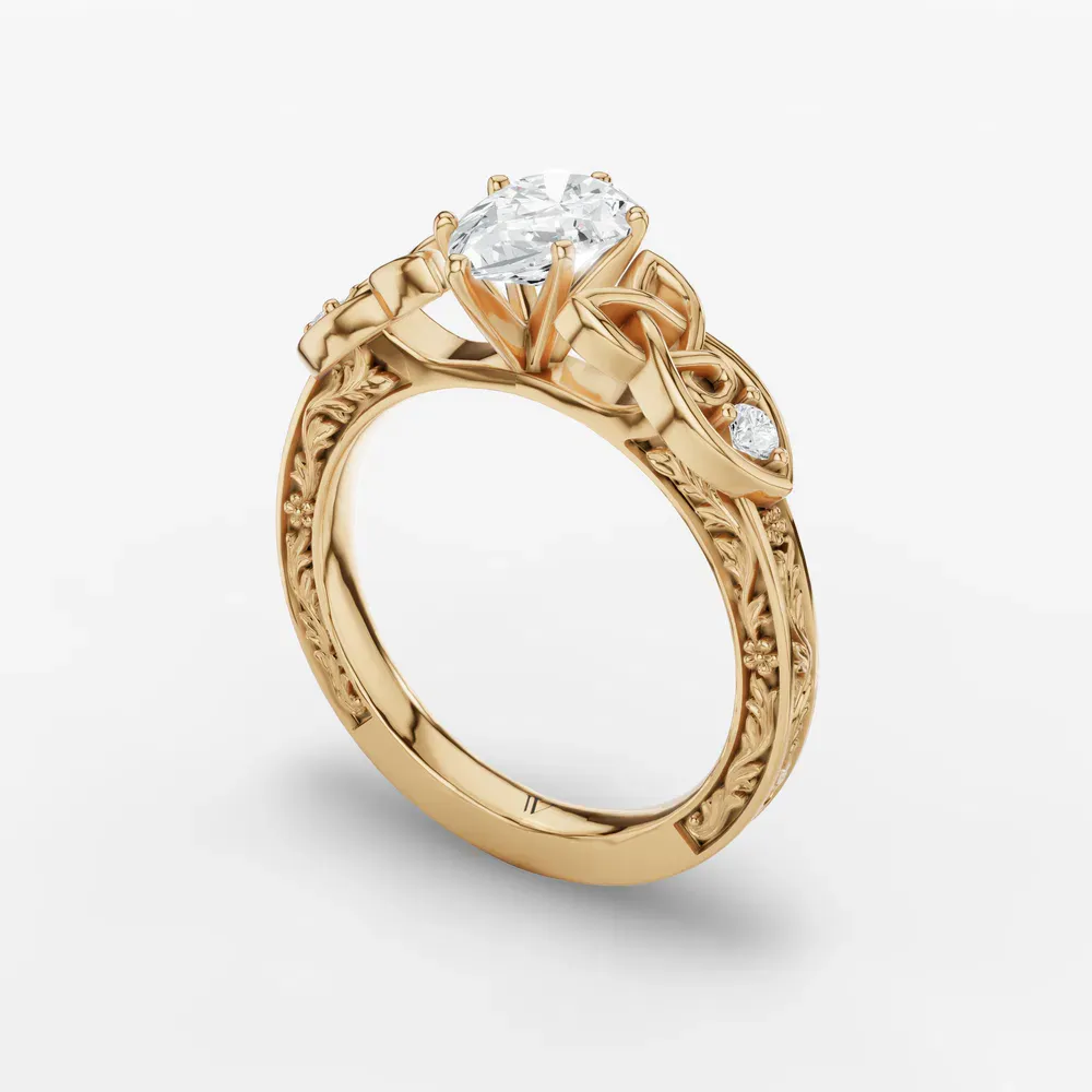 Certified 1 carat Lab Grown Diamond Pear Cut Vintage, Cathedral, Unique Engagement Ring in 14K Yellow Gold-Kael