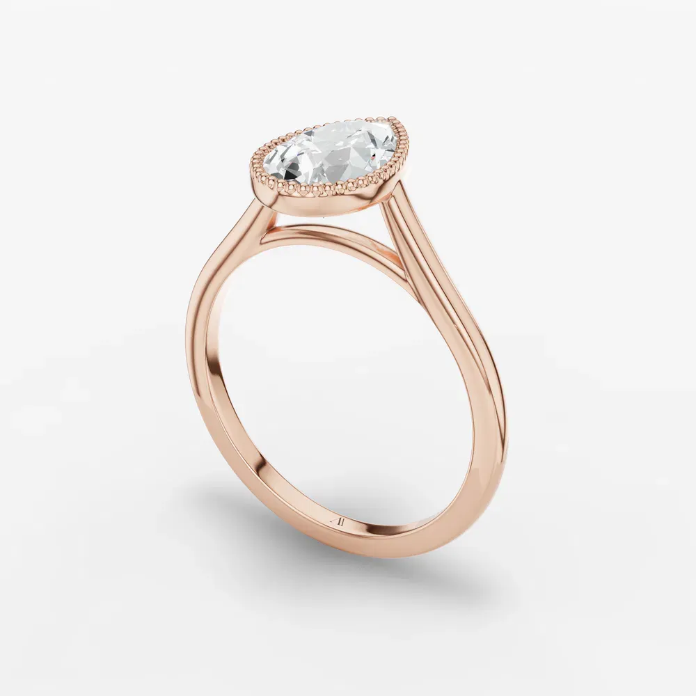 Certified 1 carat Lab Grown Diamond Pear Cut Solitaire, Milgrain, Cathedral Engagement Ring in 14K Rose Gold-Firen