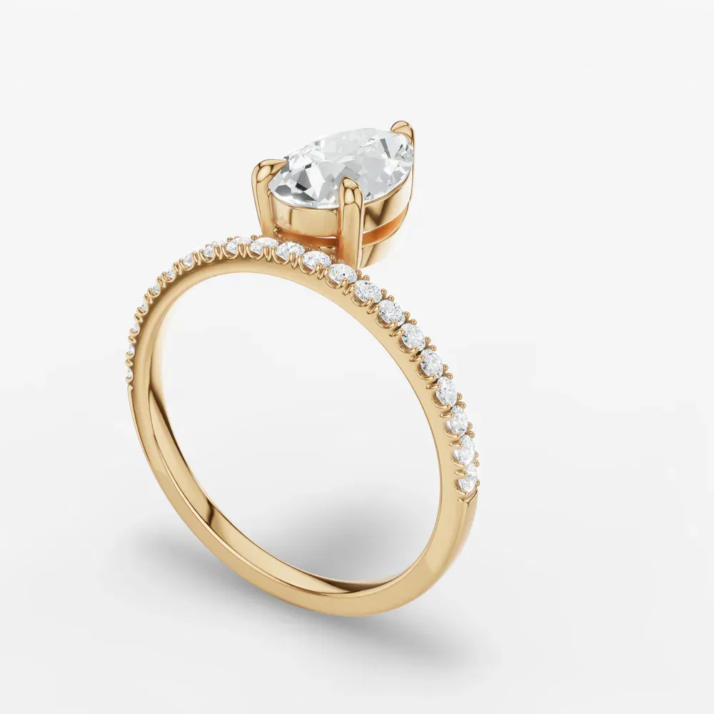 Certified 1 carat Lab Grown Diamond Pear Cut Solitaire, Floating, Side Stone Engagement Ring in 14K Yellow Gold-Vera