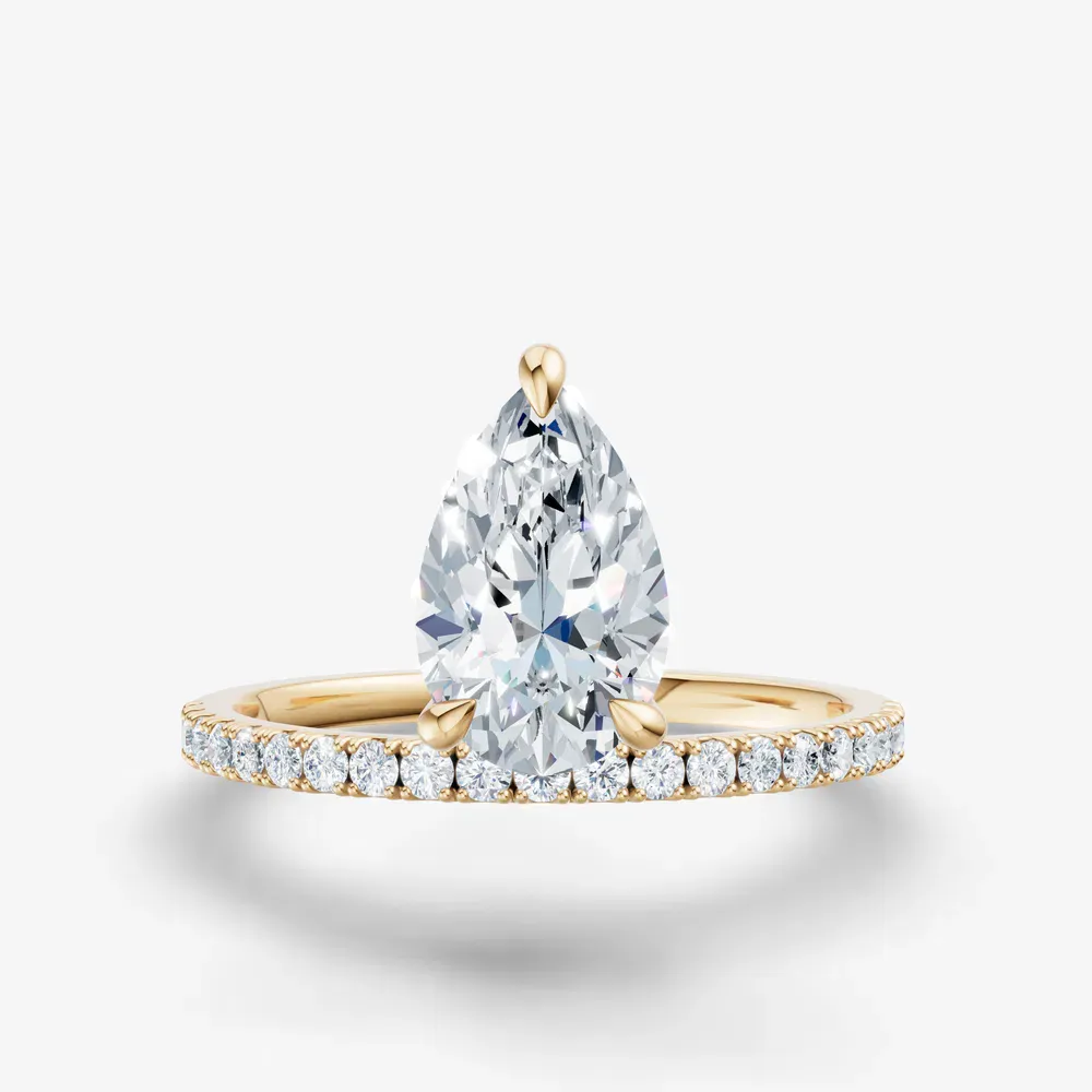 Certified 1 carat Lab Grown Diamond Pear Cut Solitaire, Floating, Side Stone Engagement Ring in 14K Yellow Gold-Vera