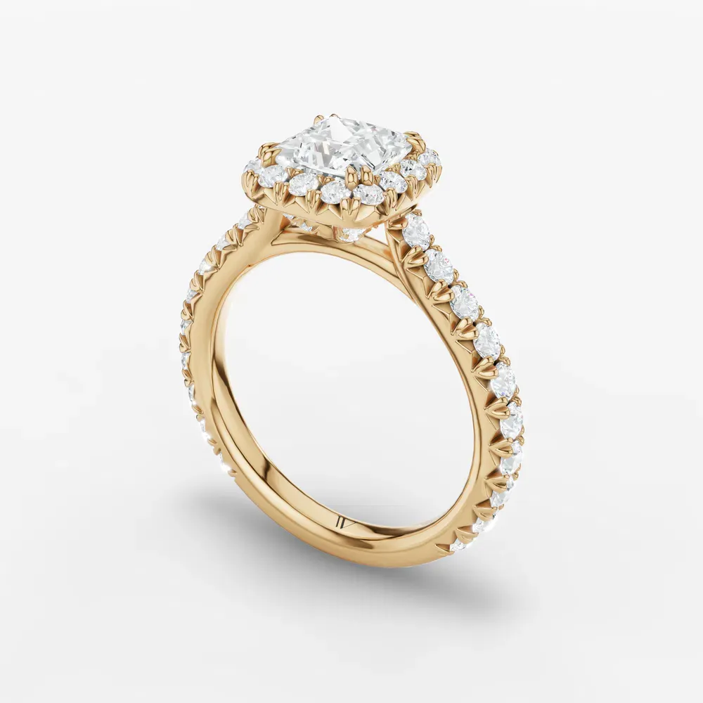 Certified 1 carat Lab Grown Diamond Princess Cut Cathedral, Pavé, Halo Engagement Ring in 14K Yellow Gold-Zaria