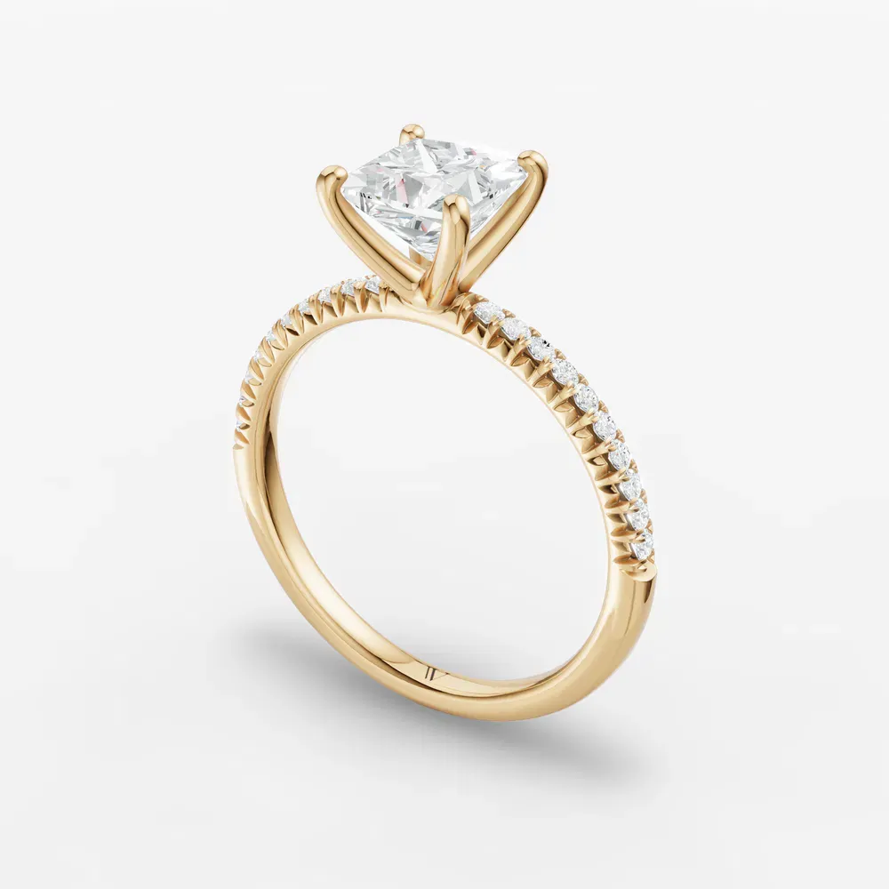Certified 1 carat Lab Grown Diamond Princess Cut Pavé, Classic, Simple Engagement Ring in 14K Yellow Gold-Glaciry