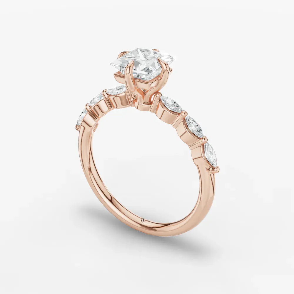 Certified 1 carat Lab Grown Diamond Princess Cut Side Stone Engagement Ring in 14K Rose Gold-Garo