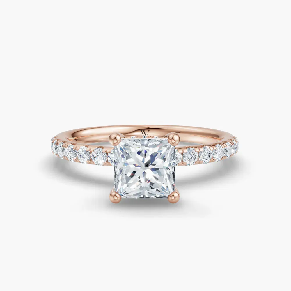 Certified 1 carat Lab Grown Diamond Princess Cut Pavé, Hidden Halo Engagement Ring in 14K Rose Gold-Decna