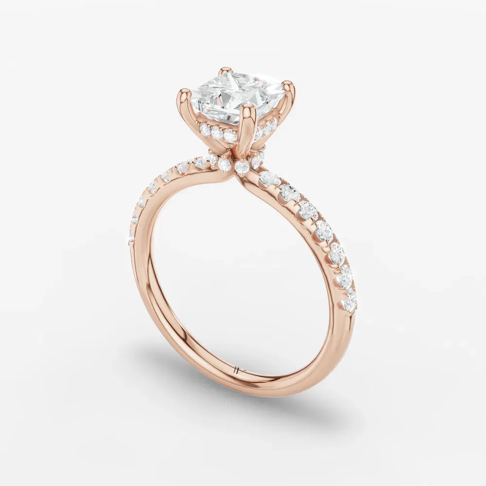 Certified 1 carat Lab Grown Diamond Princess Cut Pavé, Hidden Halo Engagement Ring in 14K Rose Gold-Decna