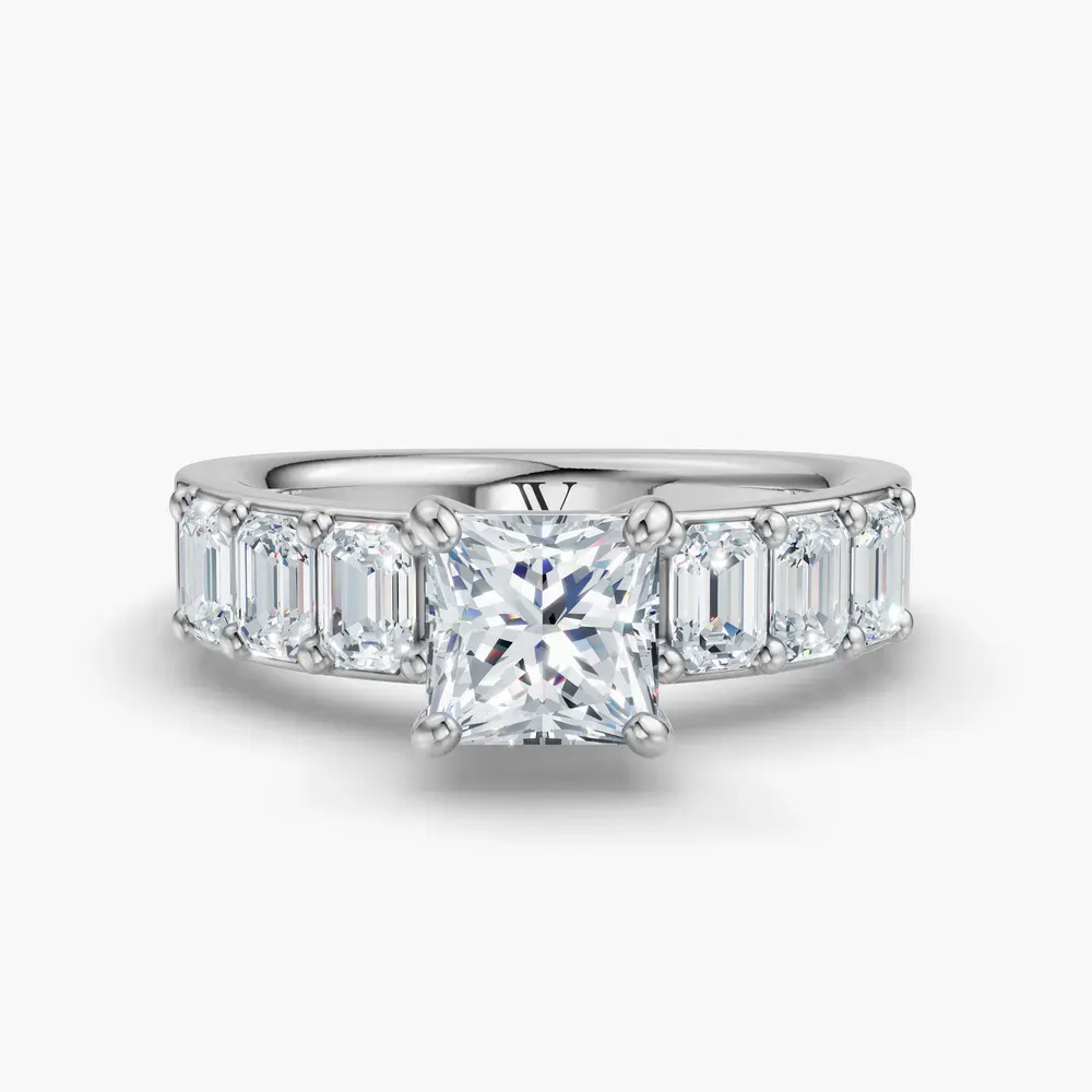 Certified 1 carat Lab Grown Diamond Princess Cut Side Stone Engagement Ring in 14K White Gold-Novalis