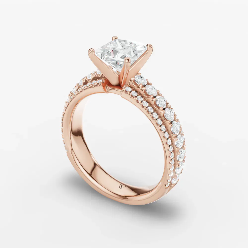 Certified 1 carat Lab Grown Diamond Princess Cut Pavé Engagement Ring in 14K Rose Gold-Riven