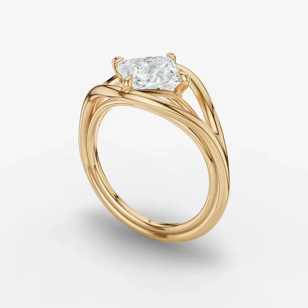 Certified 1 carat Lab Grown Diamond Princess Cut Solitaire, Split Shank, Modern Engagement Ring in 14K Yellow Gold-Kira