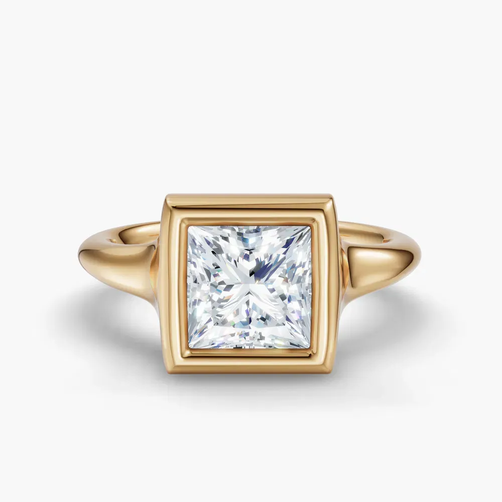 Certified 1 carat Lab Grown Diamond Princess Cut Solitaire, Bezel Engagement Ring in 14K Yellow Gold-Zayn