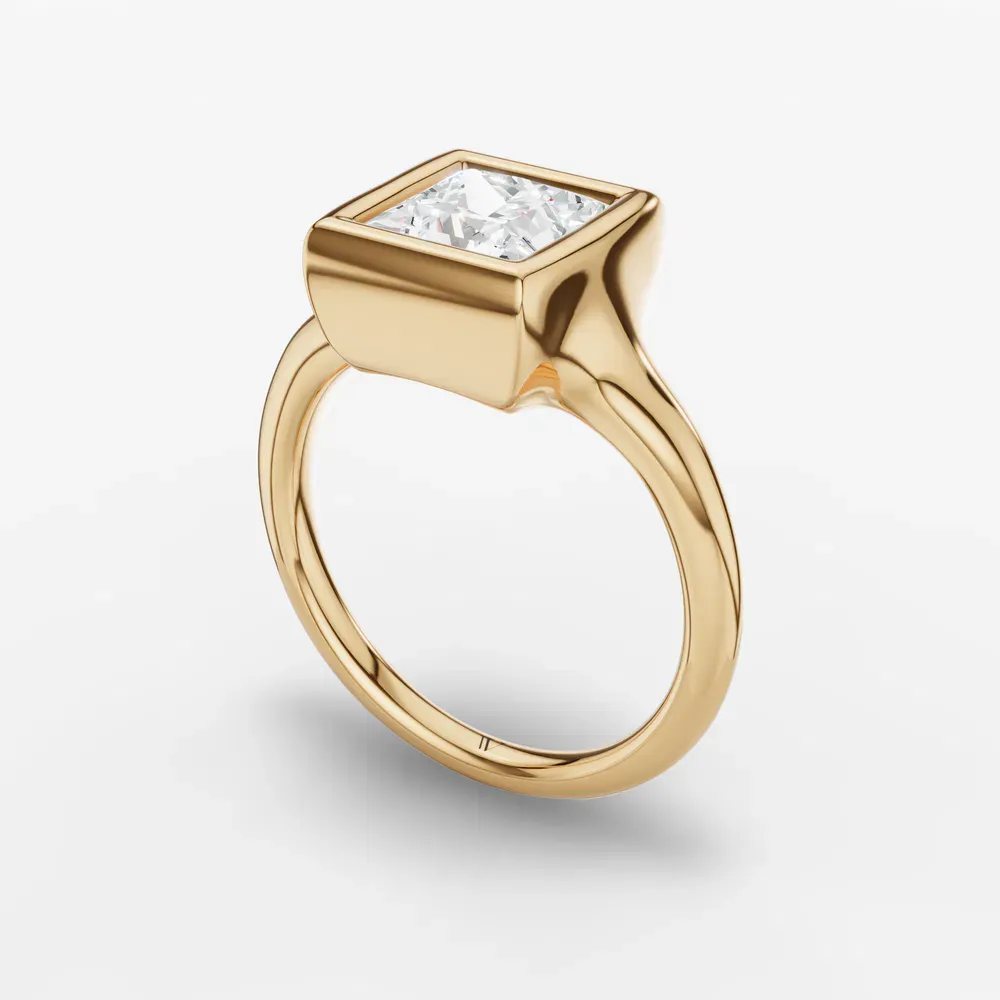 Certified 1 carat Lab Grown Diamond Princess Cut Solitaire, Bezel Engagement Ring in 14K Yellow Gold-Zayn