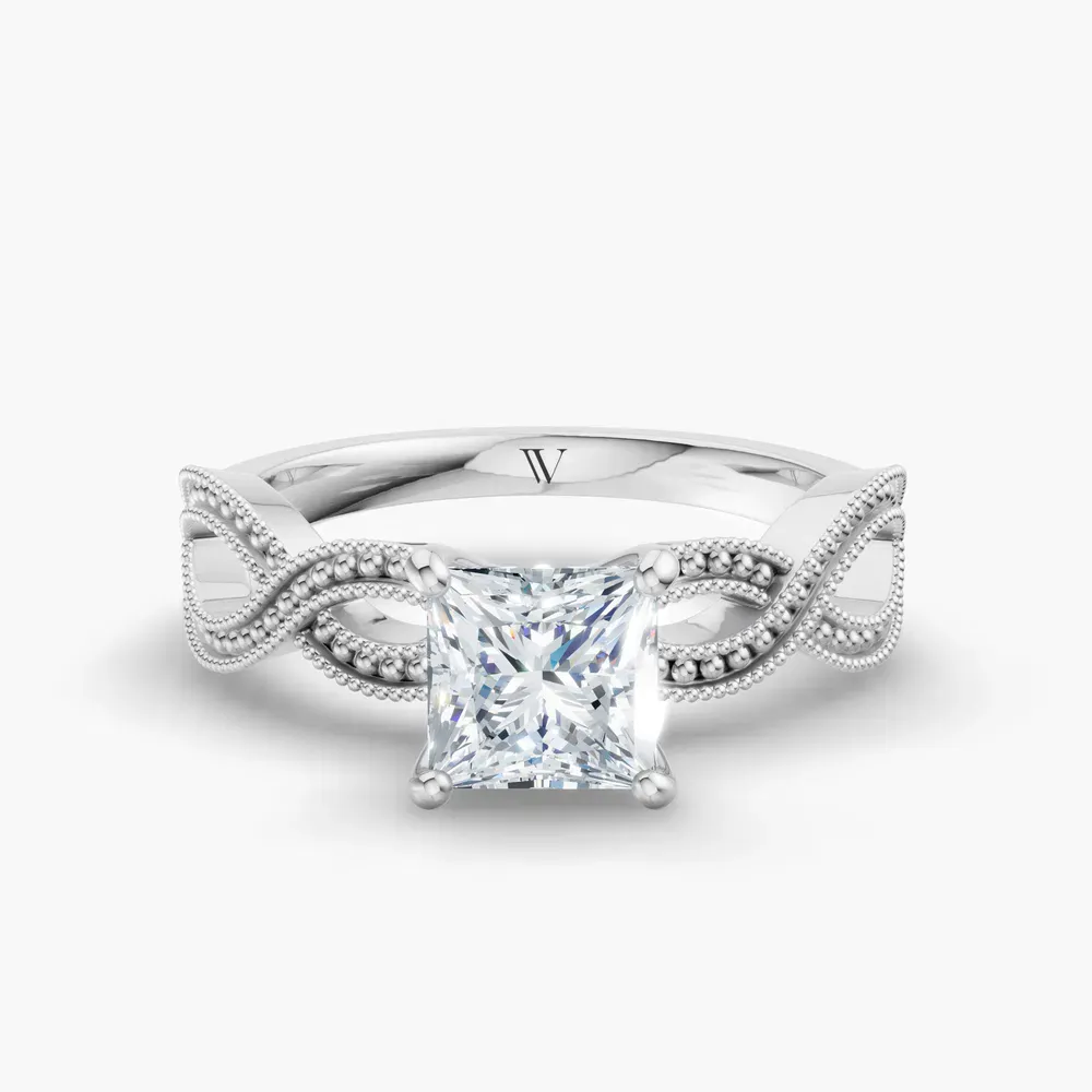 Certified 1 carat Lab Grown Diamond Princess Cut Solitaire, Vintage, Unique Engagement Ring in 14K White Gold-Niva