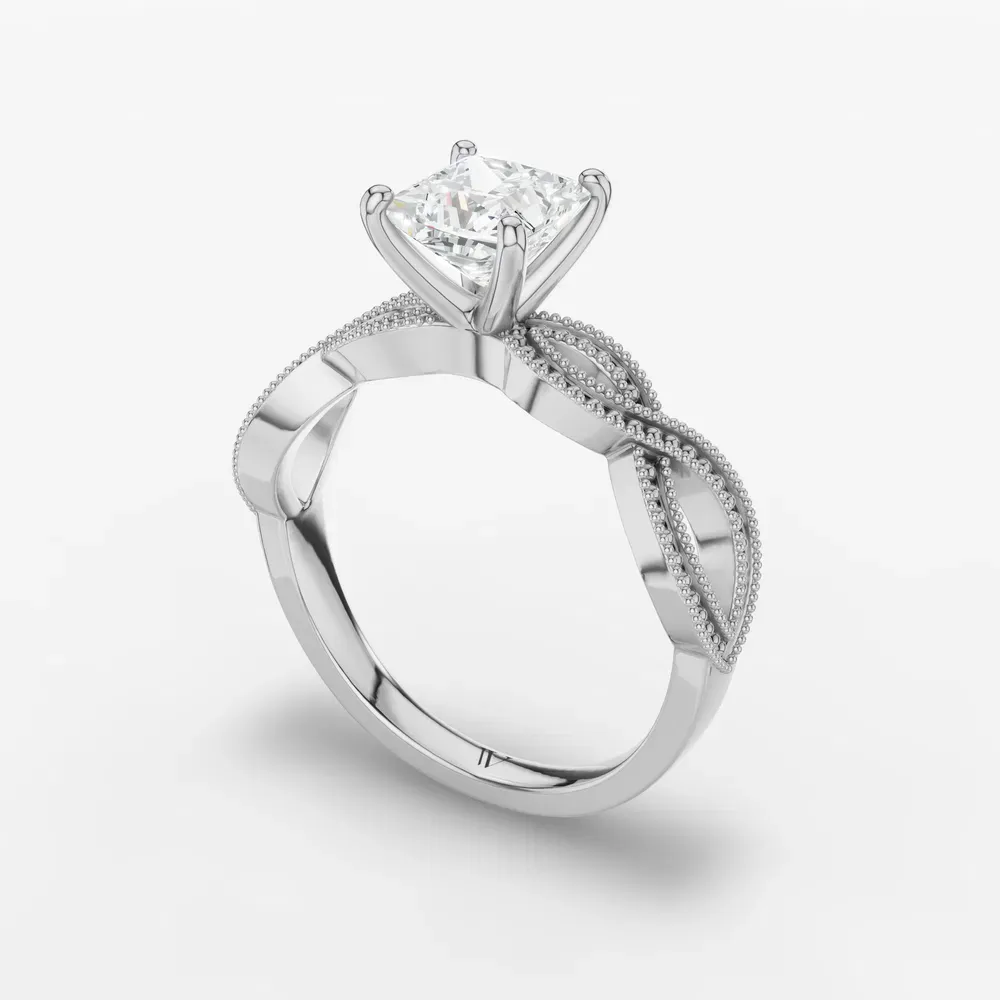 Certified 1 carat Lab Grown Diamond Princess Cut Solitaire, Vintage, Unique Engagement Ring in 14K White Gold-Niva