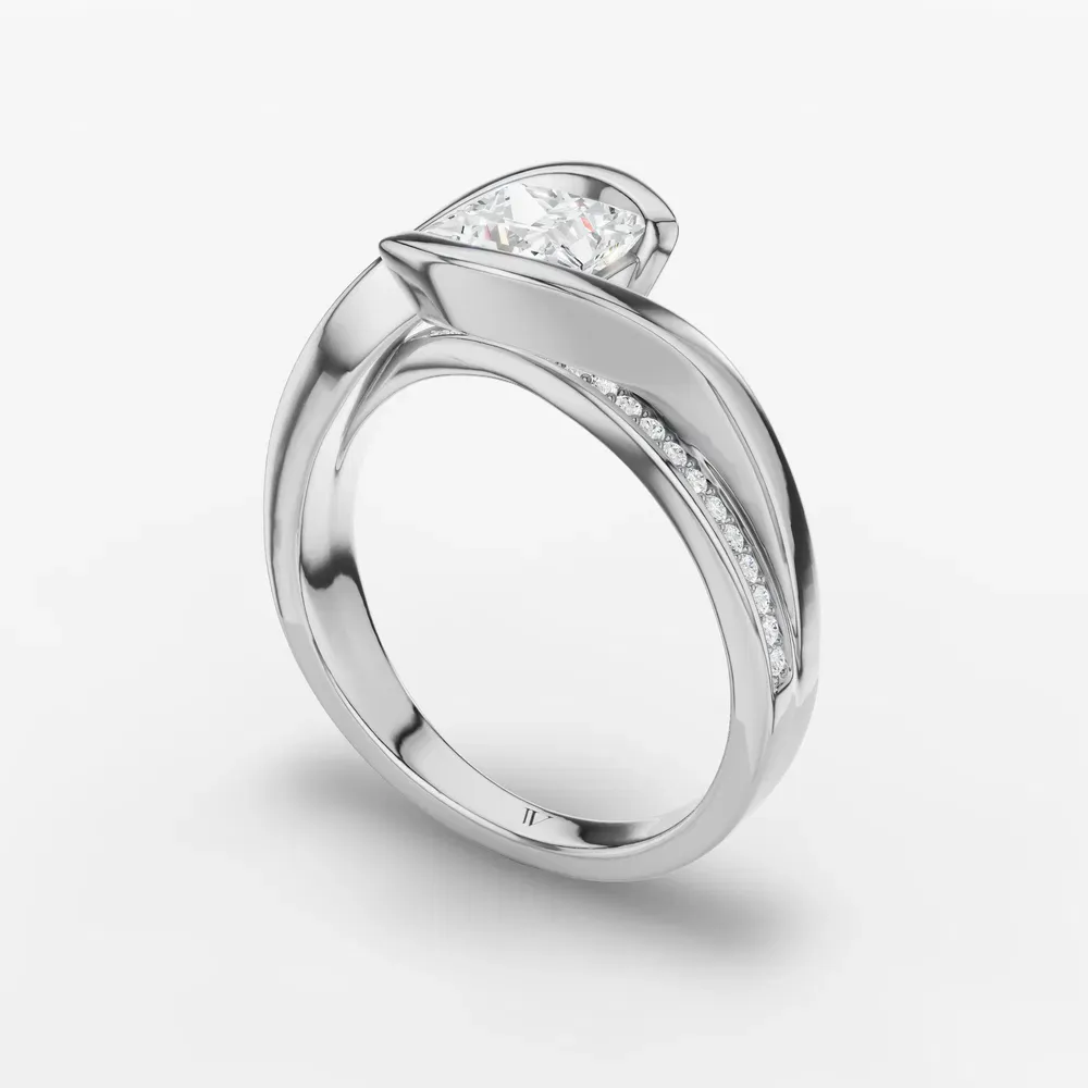 Certified 1 carat Lab Grown Diamond Princess Cut Bezel, Modern, Split Shank Engagement Ring in 14K White Gold-Elara